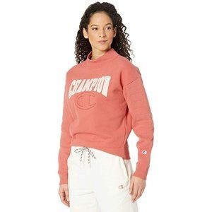 Champion Reverse Weave Quilted Mock Neck Crew Sweatshirt in Picante Pink